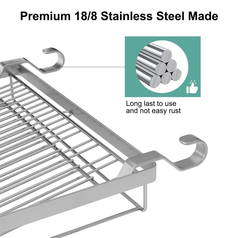 TQVAI Over Sink Dish Drainer Drying Rack, Stainless Steel Foldable Wall Mounted Dish Racks with Drainboard Hanging Rod and Sponge Holder, Silver - Image 5